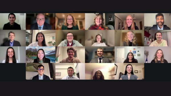 A screenshot of several recent AOA members from the virtual induction ceremony